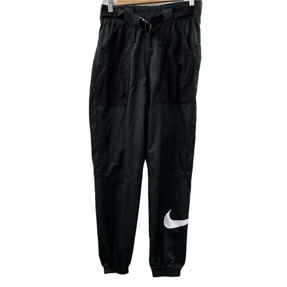 Nike‎ Tech Pack Woven Belted Black & White Swoosh Jogger Pants Size S